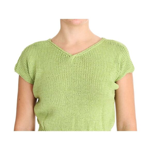 PINK MEMORIES Lime Green Knit Short Sleeve VNeck Top Women Green Sweaters - Picture 4 of 6